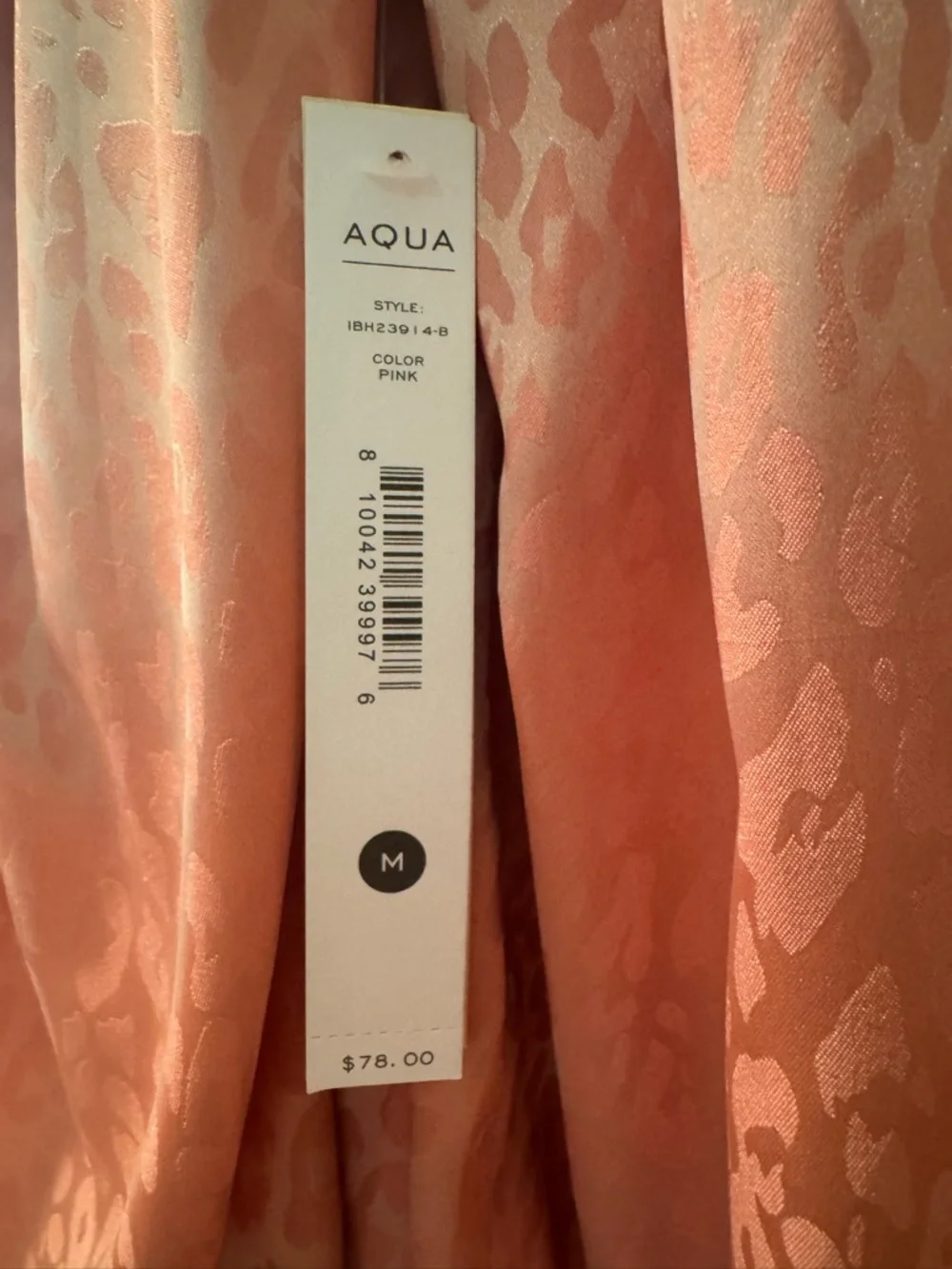 NWT AQUA Leopard Print Long Sleeve Satin Blouse - Pink, Size: M - Picture 3 of 3